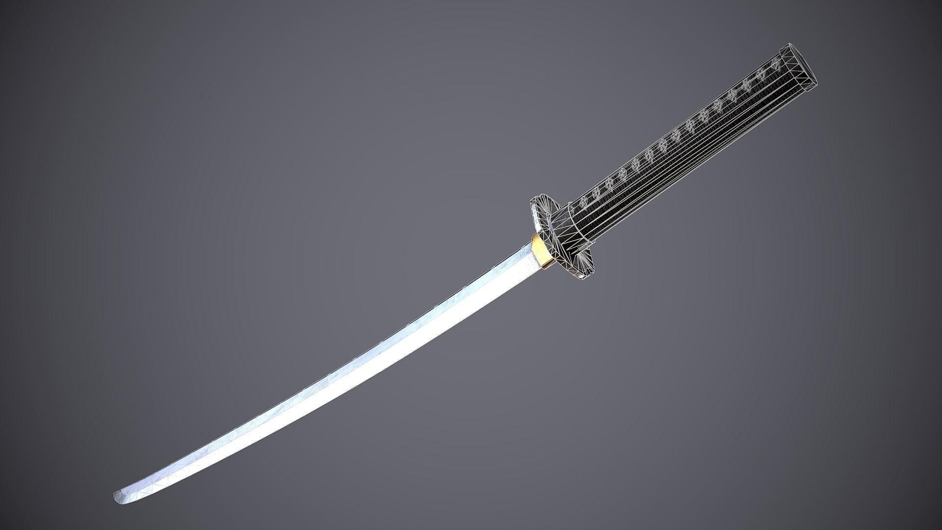 Katana samurai sword Low-poly 3D model_9