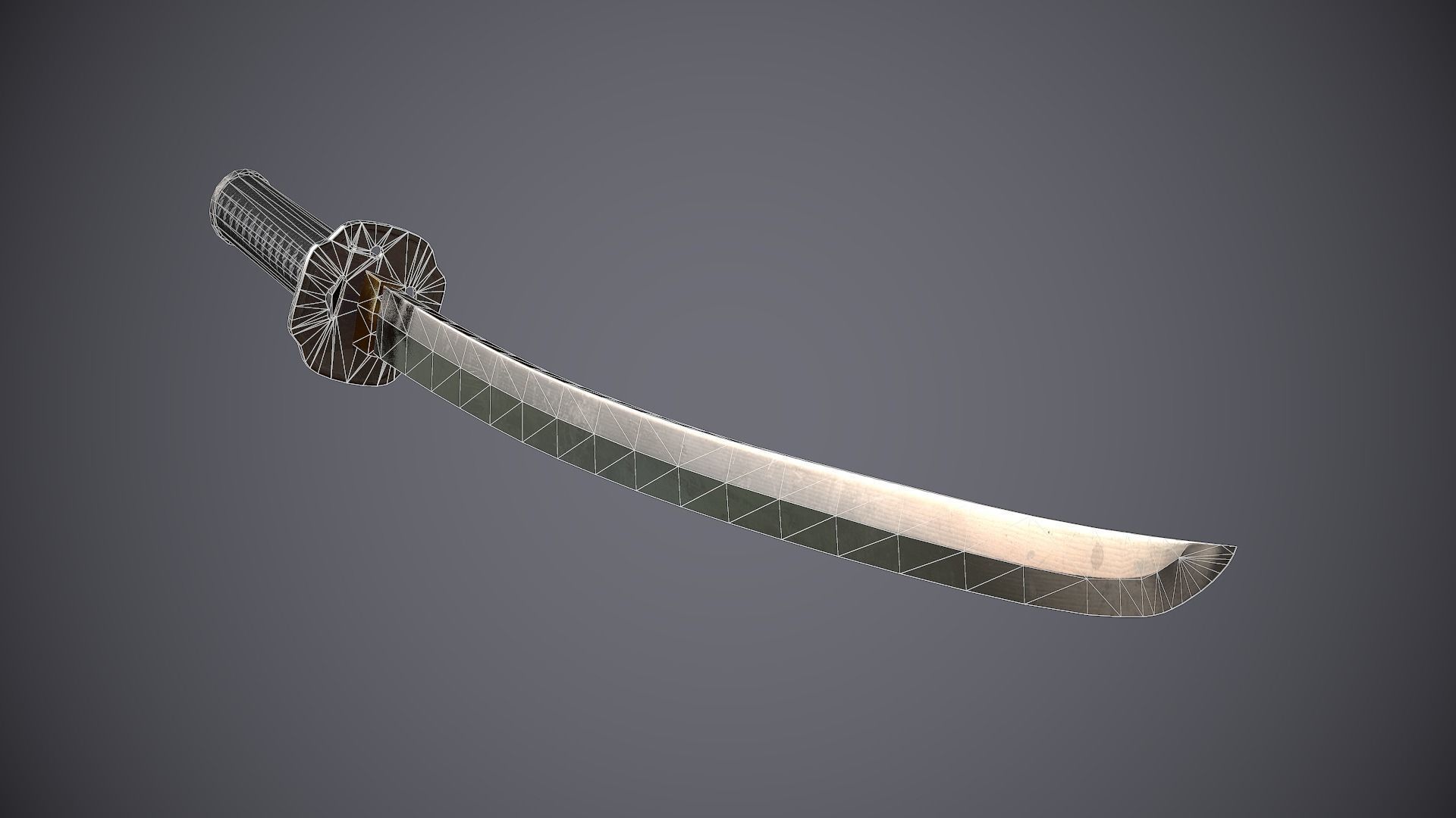 Katana samurai sword Low-poly 3D model_7