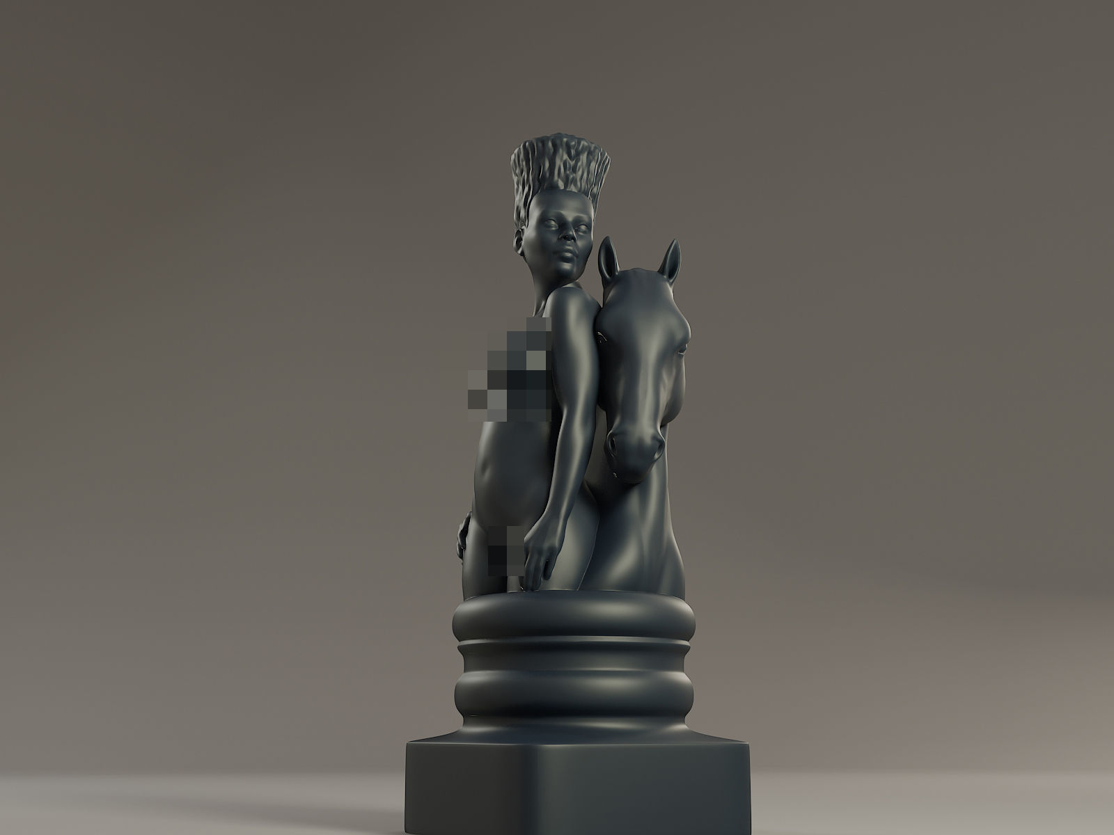 Black Chess Female knight 3D print model_12