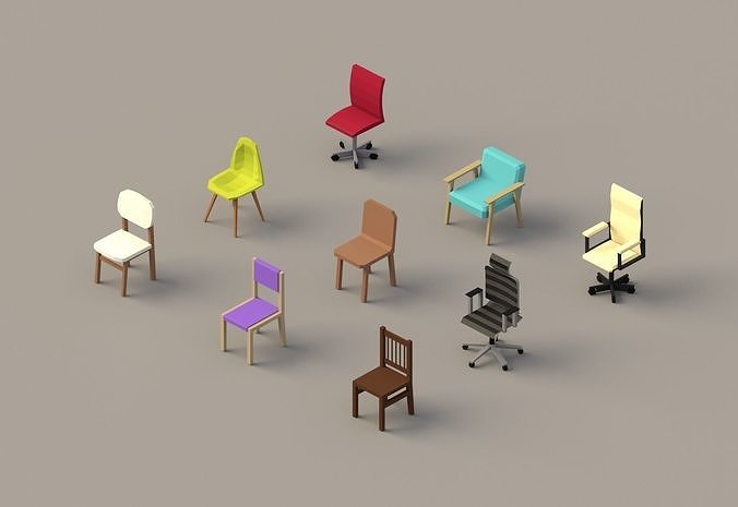 Low poly chairs pack - Office and more Low-poly 3D model
