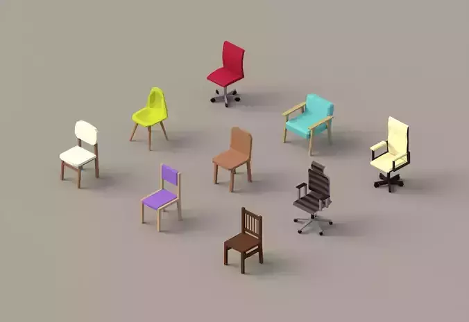 Low poly chairs pack - Office and more