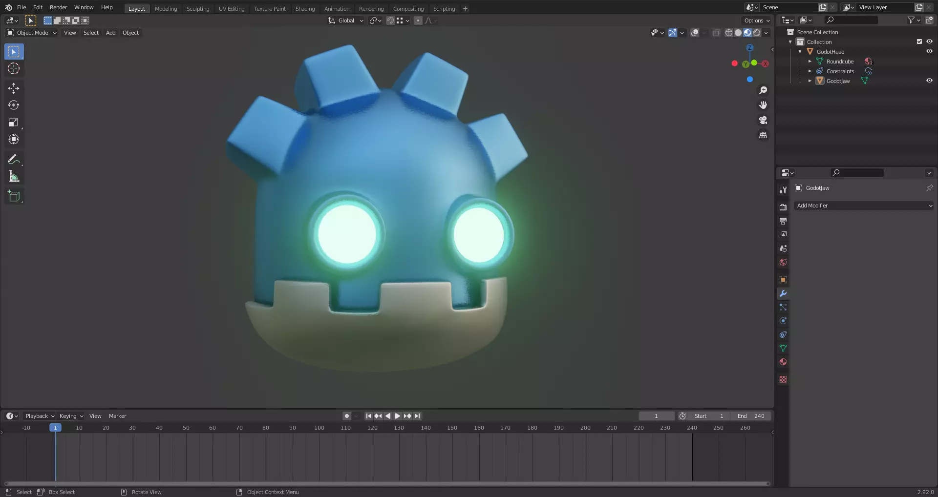 Godot Robot Head 3D print ready Free 3D model_0
