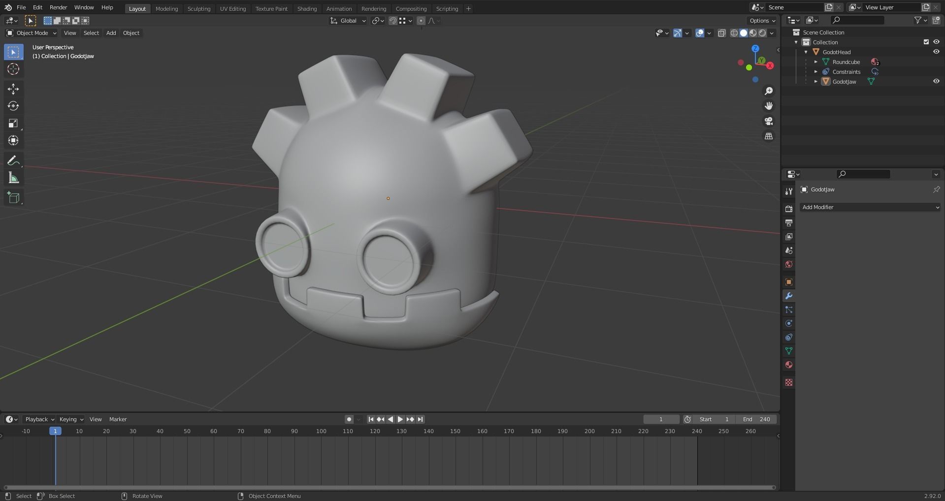 Godot Robot Head 3D print ready Free 3D model_1