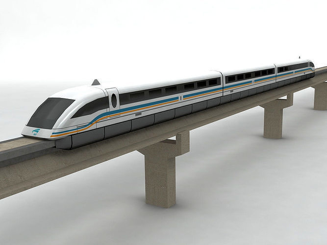 Transrapid Shanghai Train and Track  Low-poly 3D model
