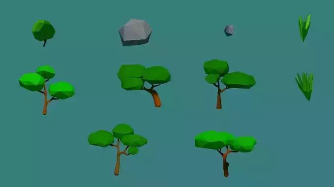 Low poly plants and rock materials