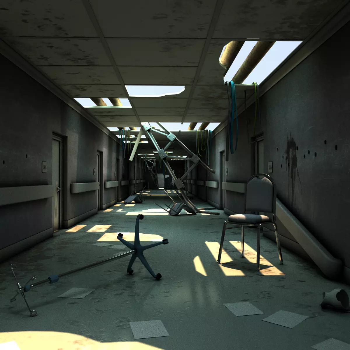 Damaged Hallway MAX 3D model_0