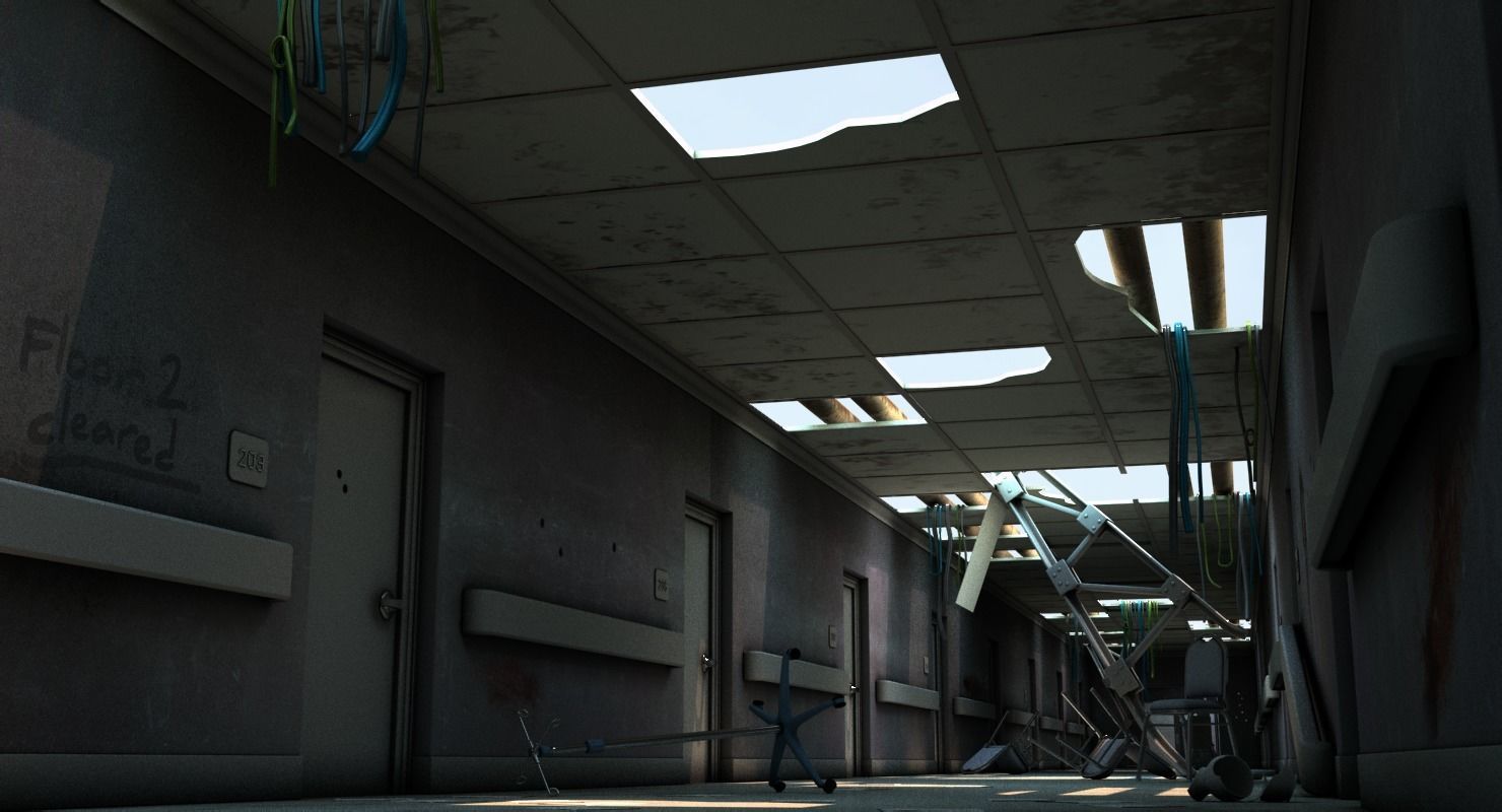 Damaged Hallway MAX 3D model_2