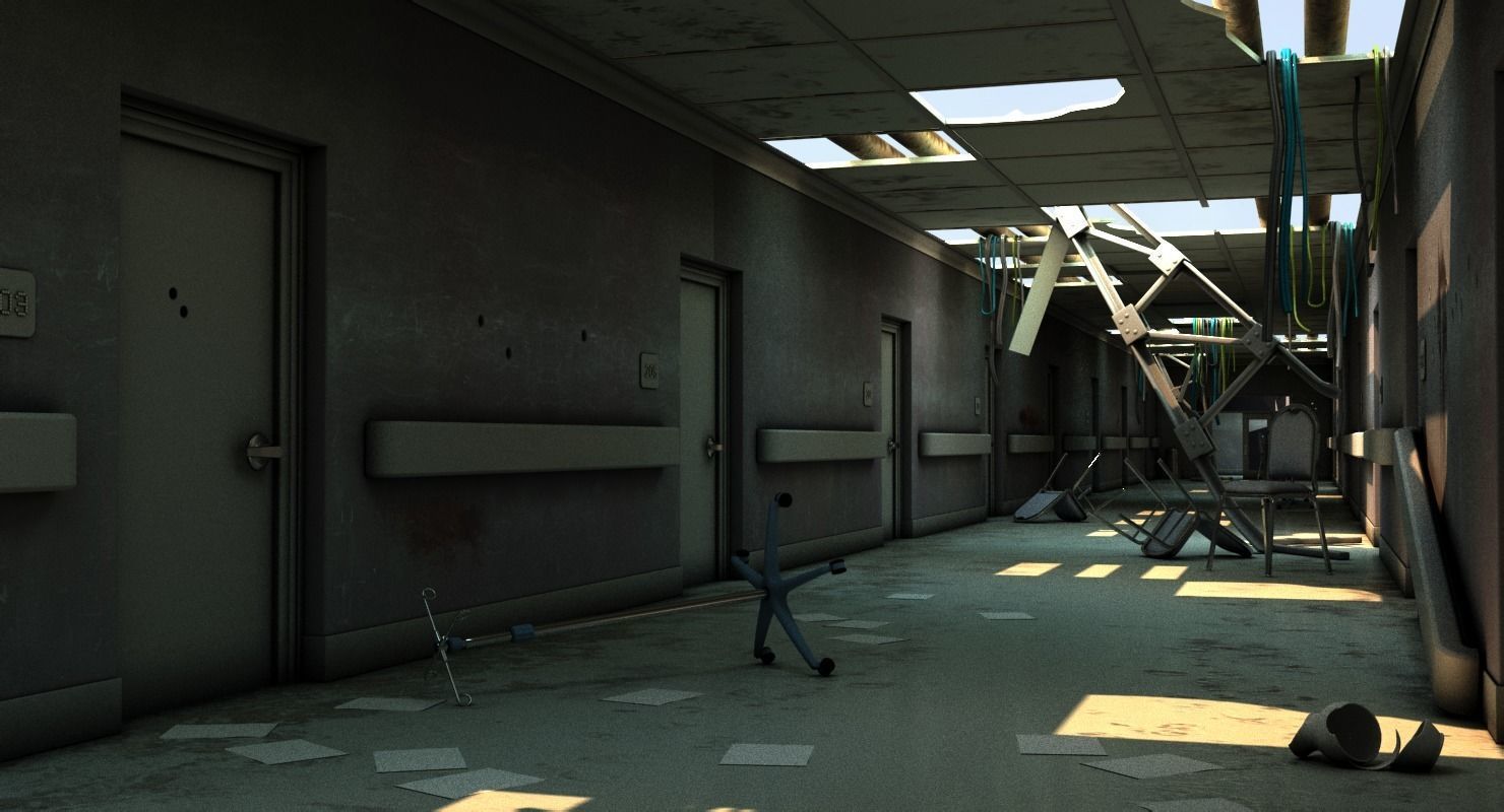 Damaged Hallway MAX 3D model_7