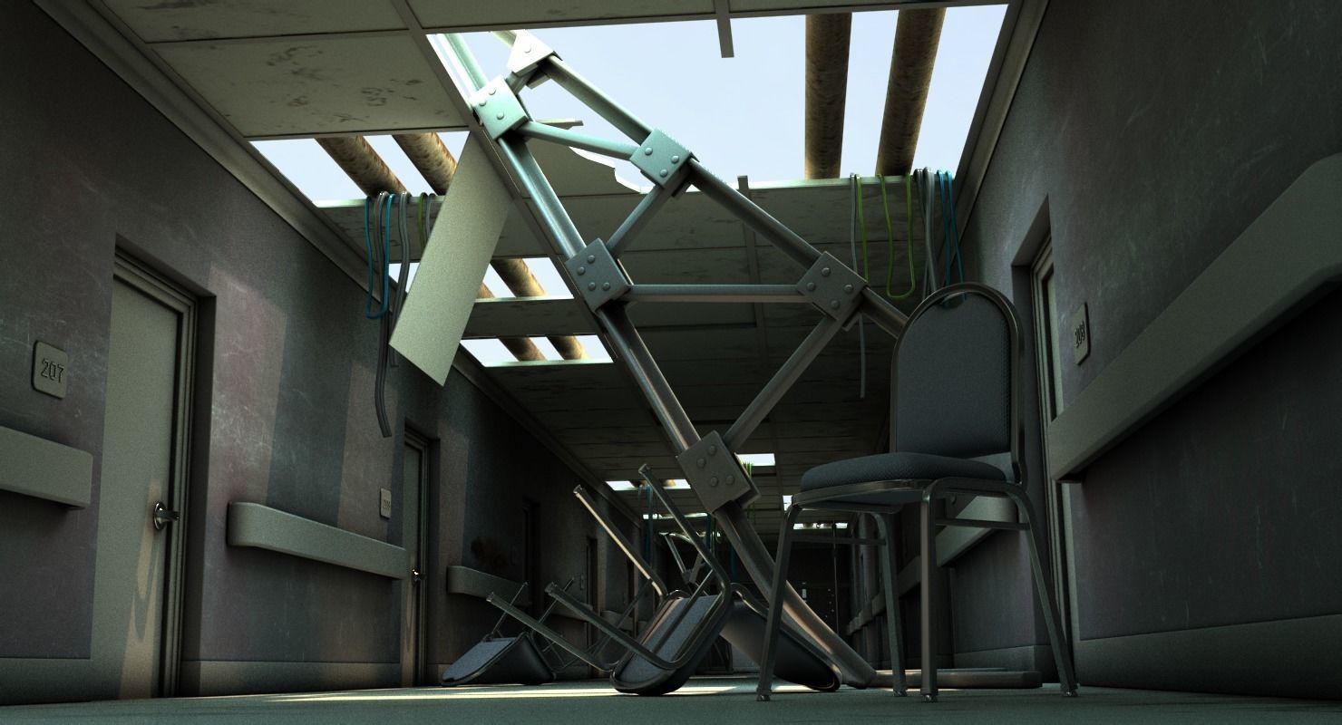 Damaged Hallway MAX 3D model_3