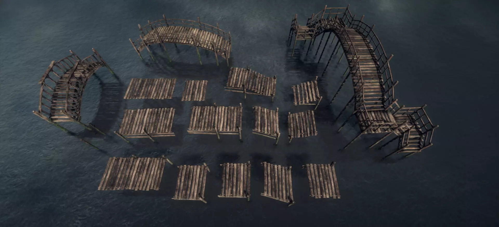 Modular Dock system Low-poly 3D model_0