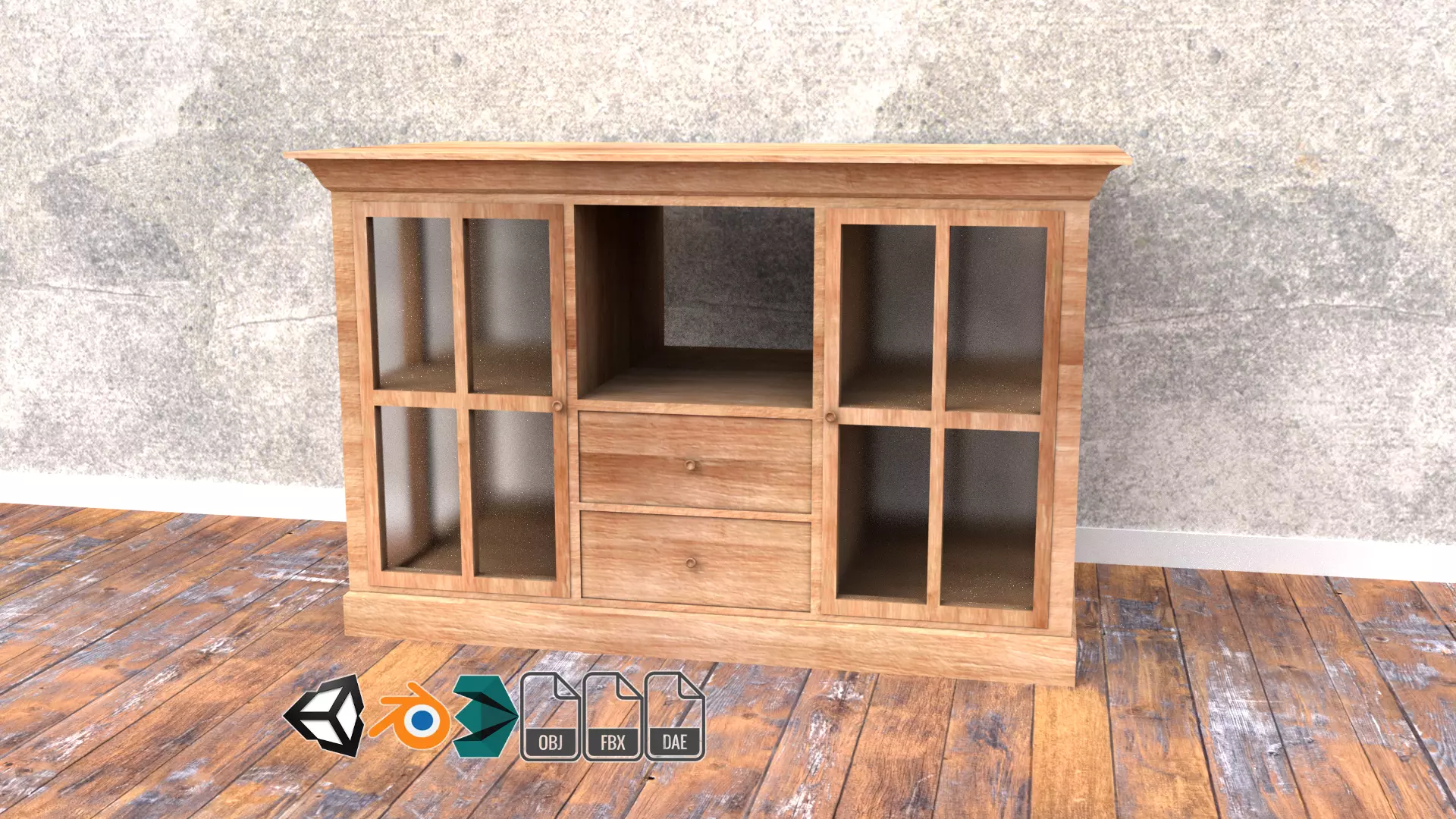 Cabinet with glass doors Low-poly 3D model
