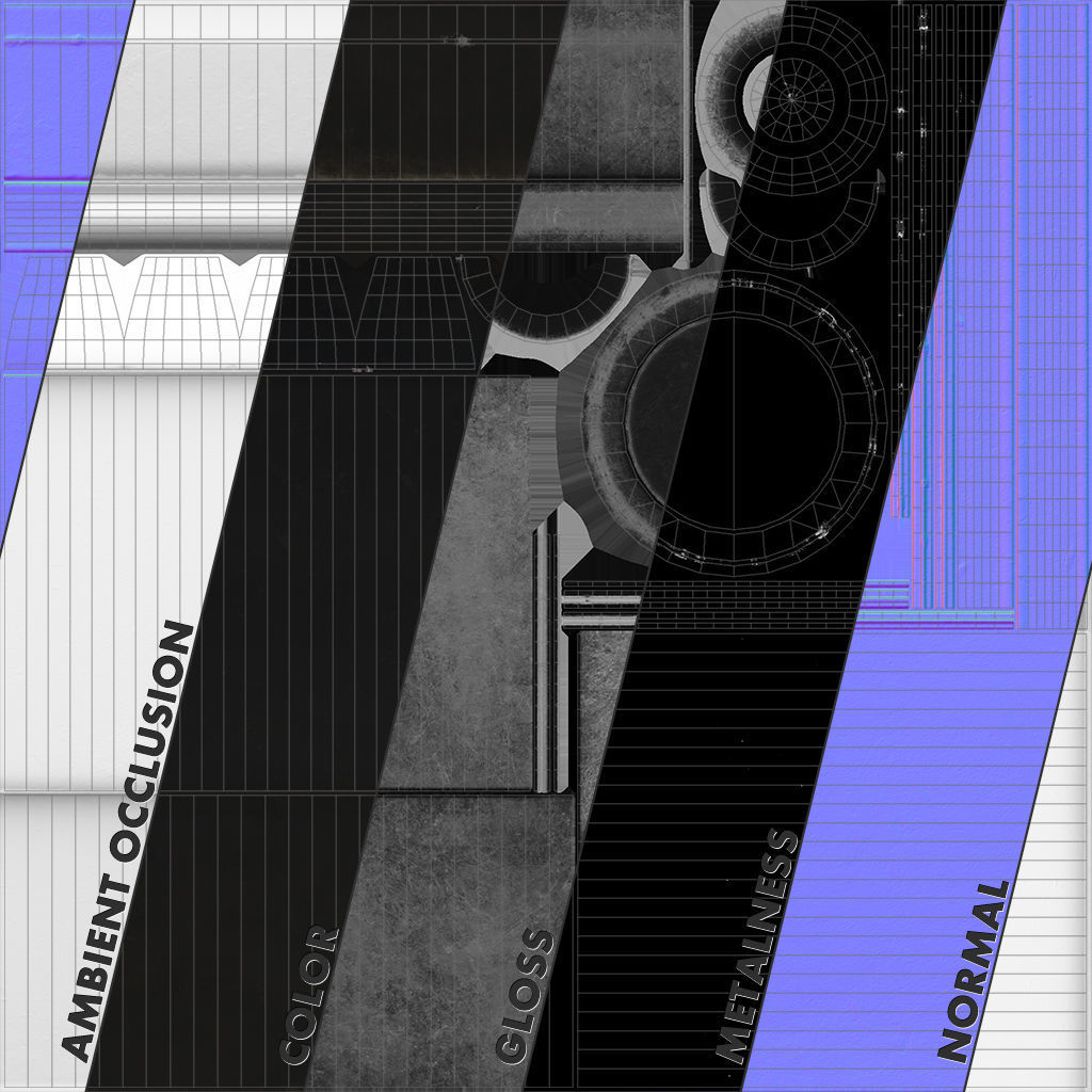 Barrier Bollard pack 5 Black v1 Low-poly 3D model_11