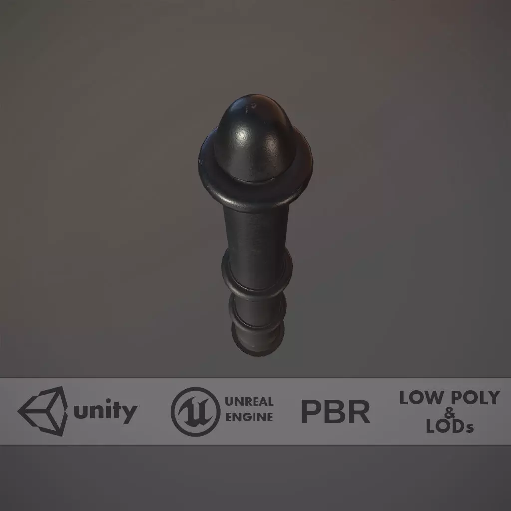 Barrier Bollard pack 5 Black v1 Low-poly 3D model_0