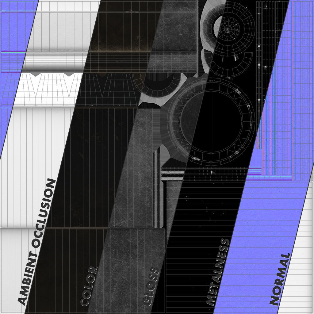 Barrier Bollard pack 5 Black v2 Low-poly 3D model_11