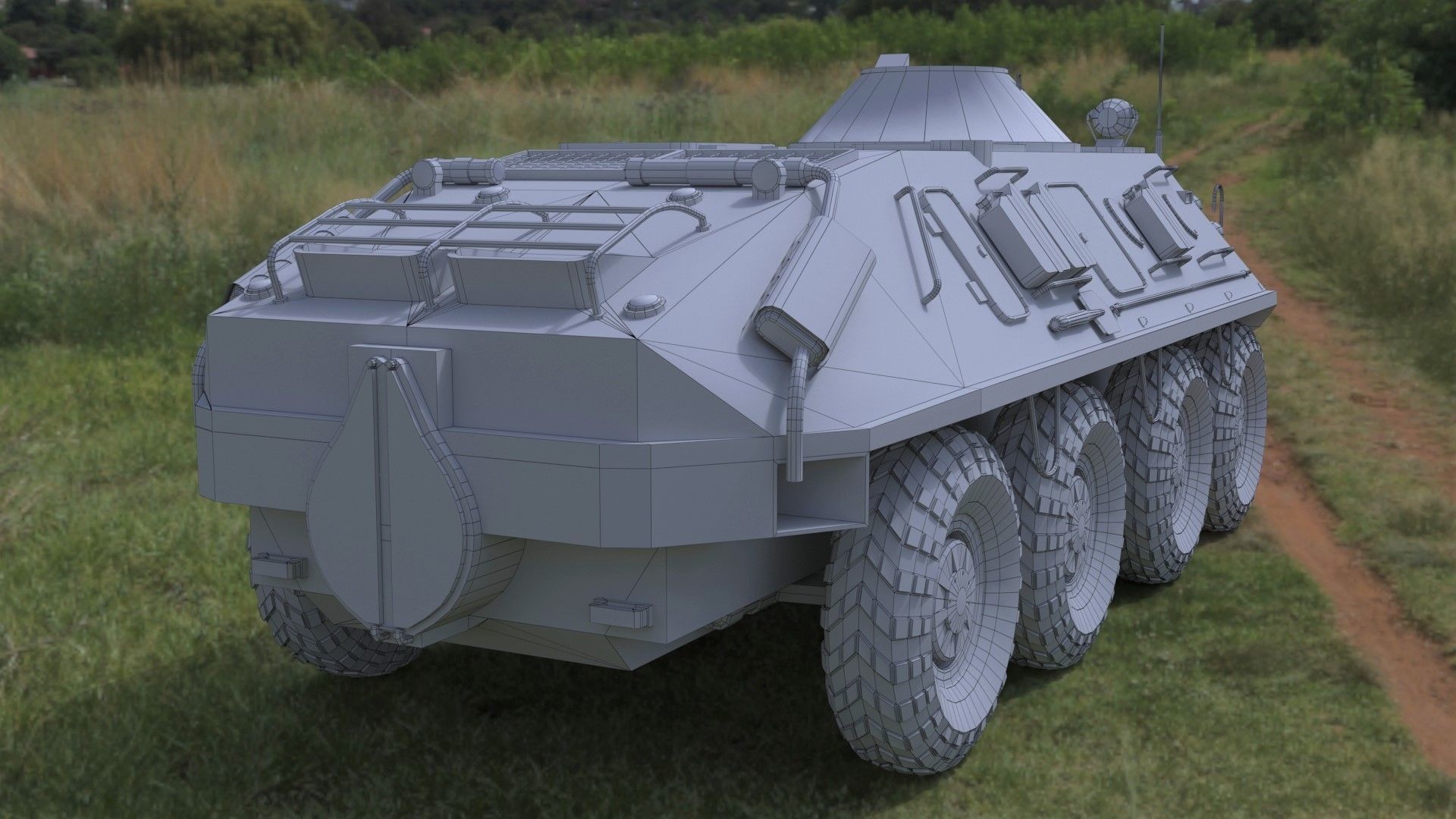 BTR-60 high-poly armored vehicle on grassy field 3D model_5