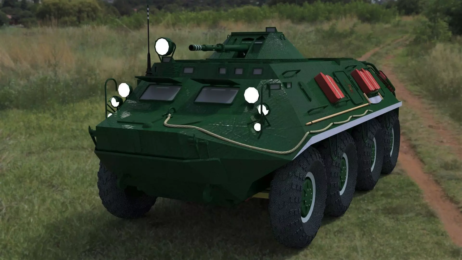 BTR-60 high-poly armored vehicle on grassy field 3D model_0