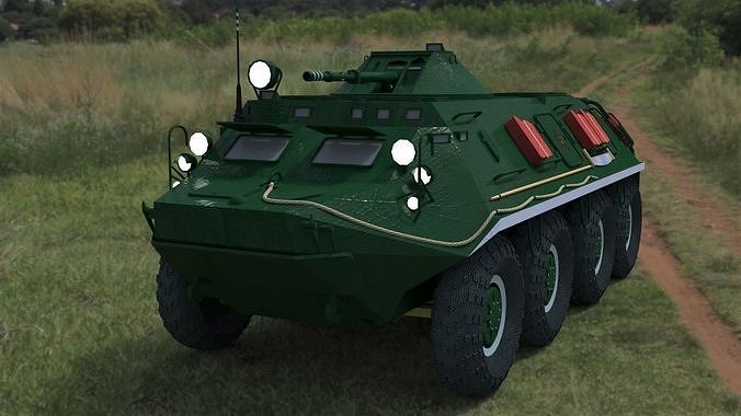 BTR-60 high-poly armored vehicle on grassy field 3D model