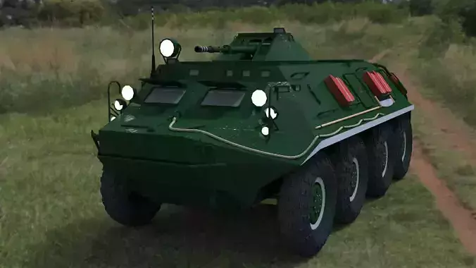 BTR-60 high-poly armored vehicle on grassy field 3D model