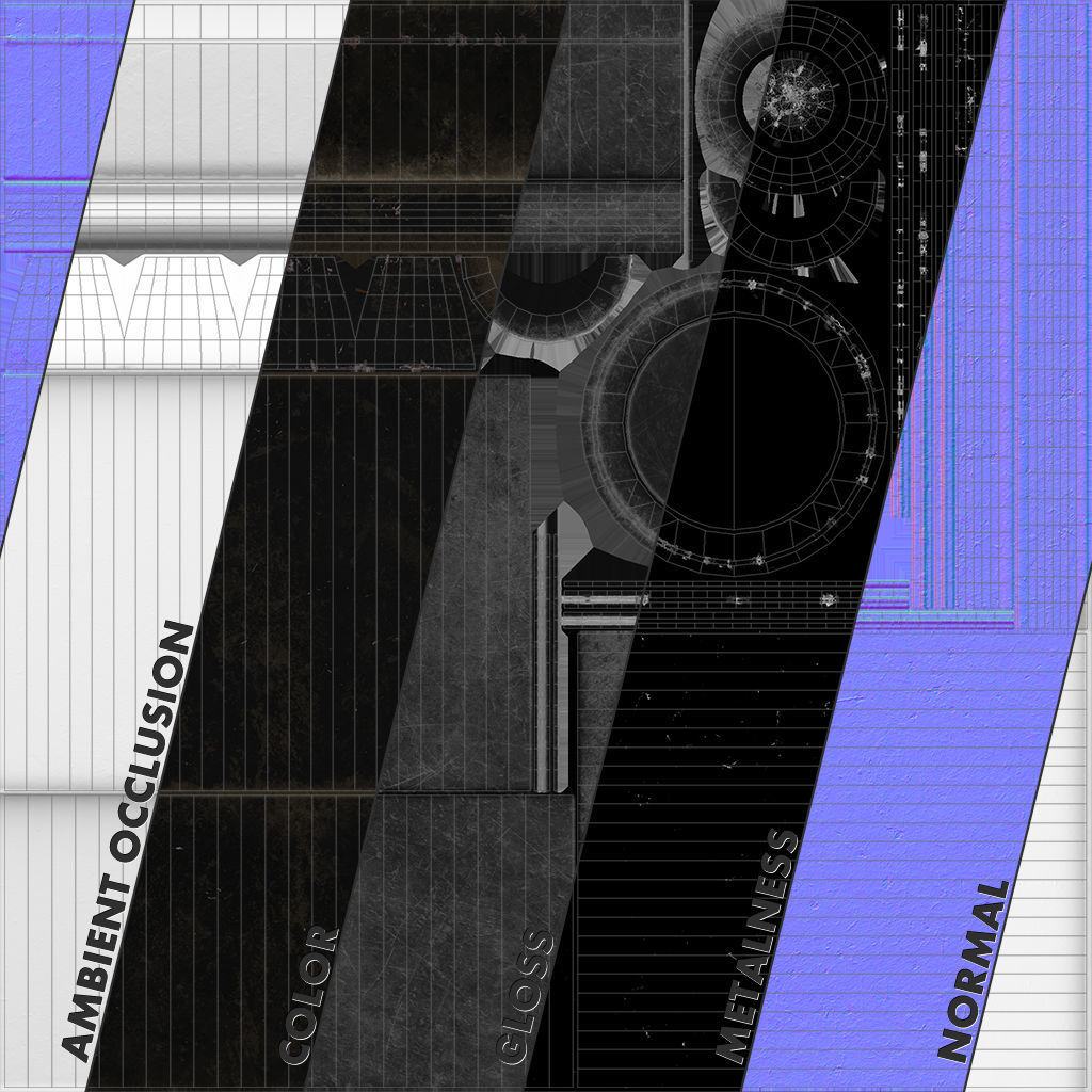 Barrier Bollard pack 5 Black v3 Low-poly 3D model_11