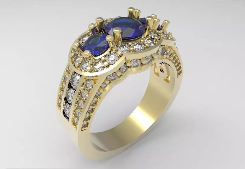 Model 123 Three Stone Ring With Halo 3D print model
