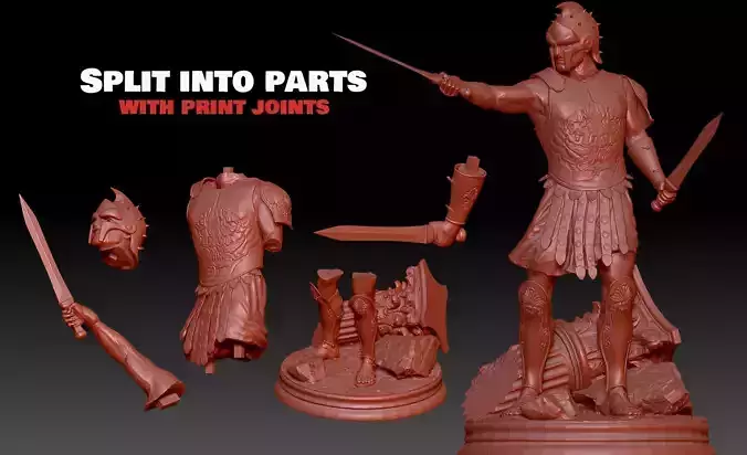 Roman Gladiator Warrior Maximus Sculpture split with joints 3D print model