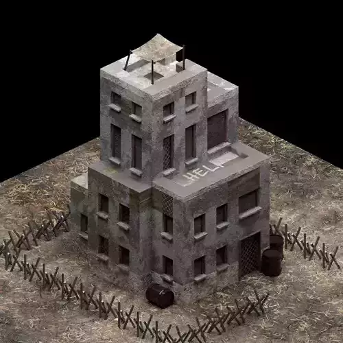  Post-apocalyptic Building Safe Zone Low-poly 3D model