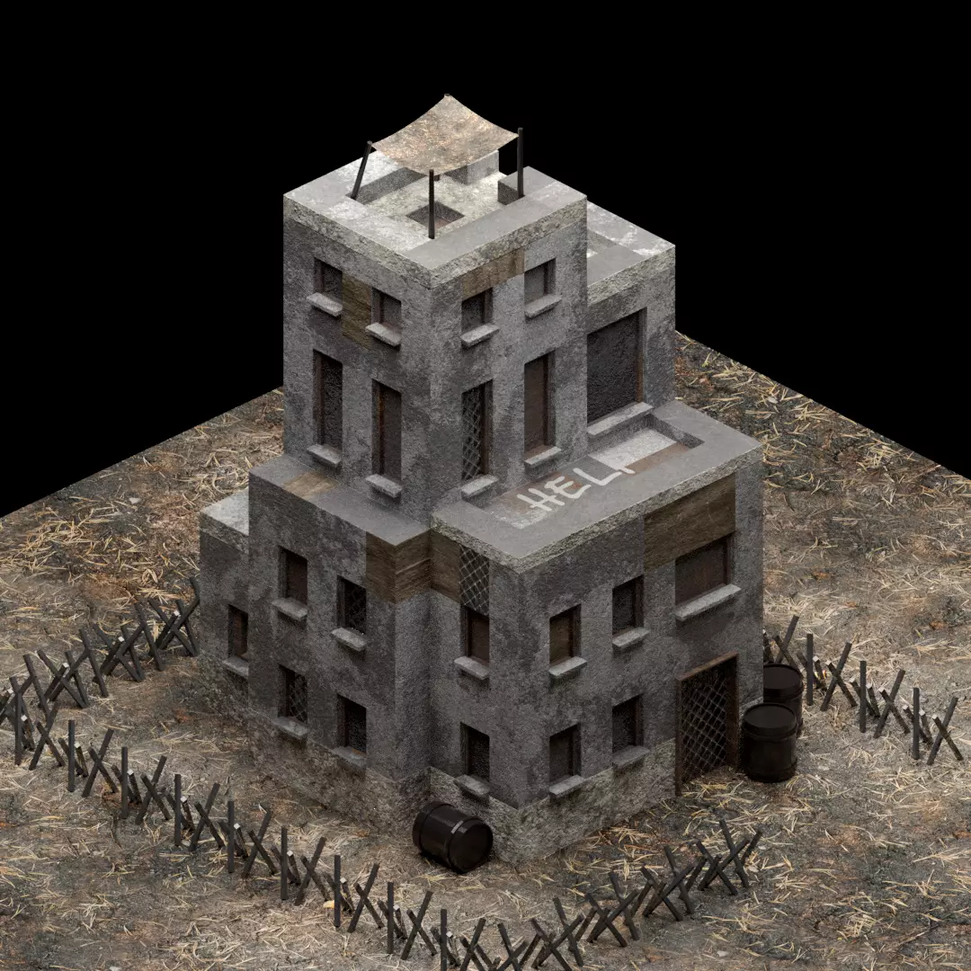 Post-apocalyptic Building Safe Zone Low-poly 3D model