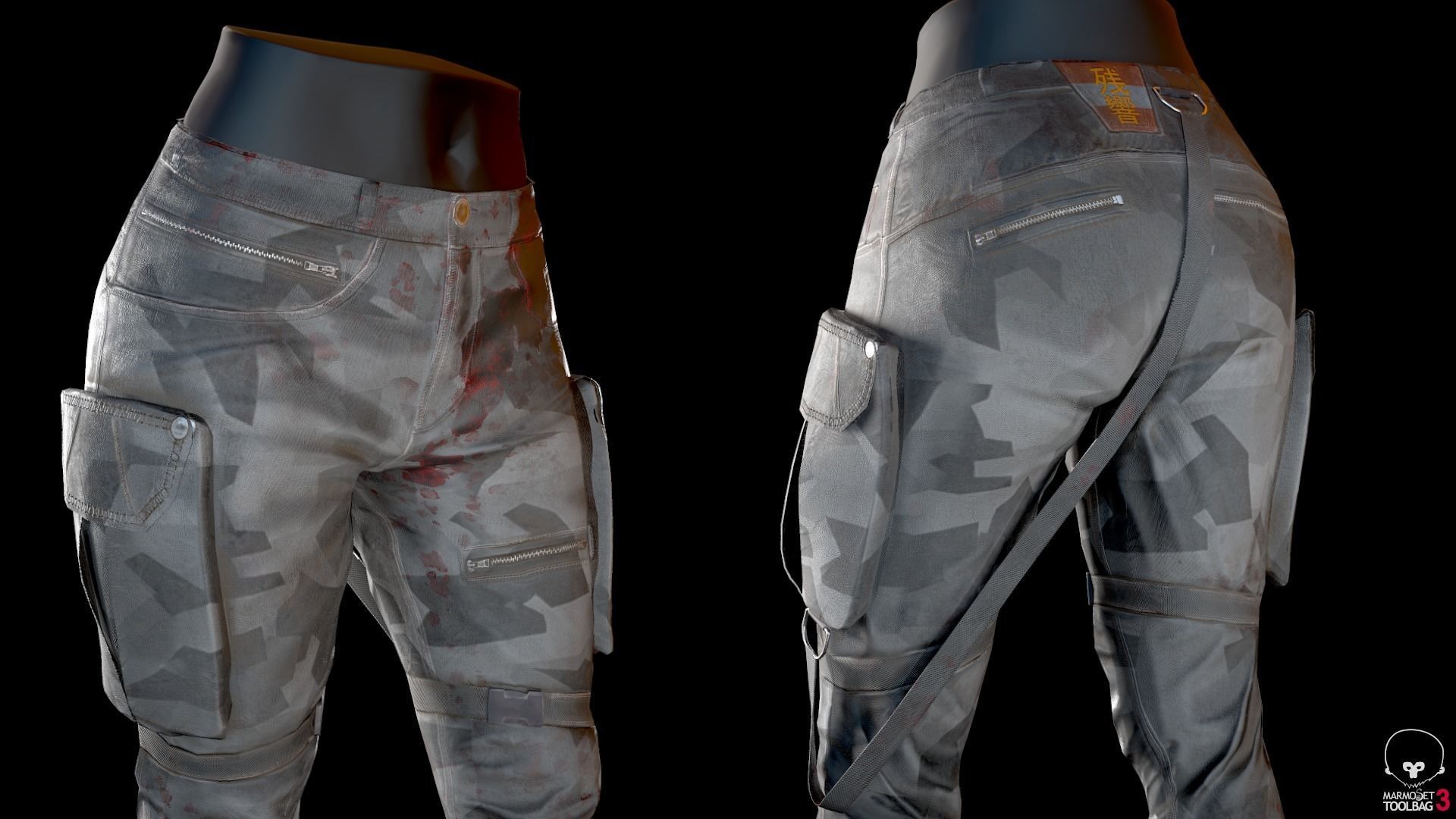 Combat Cargo Camo Pants Low-poly 3D model_4