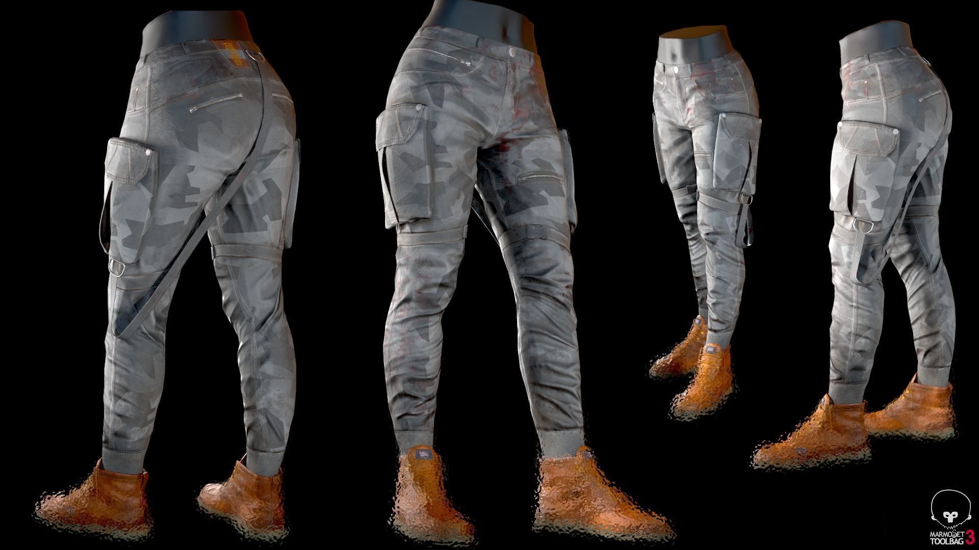 Combat Cargo Camo Pants Low-poly 3D model_6