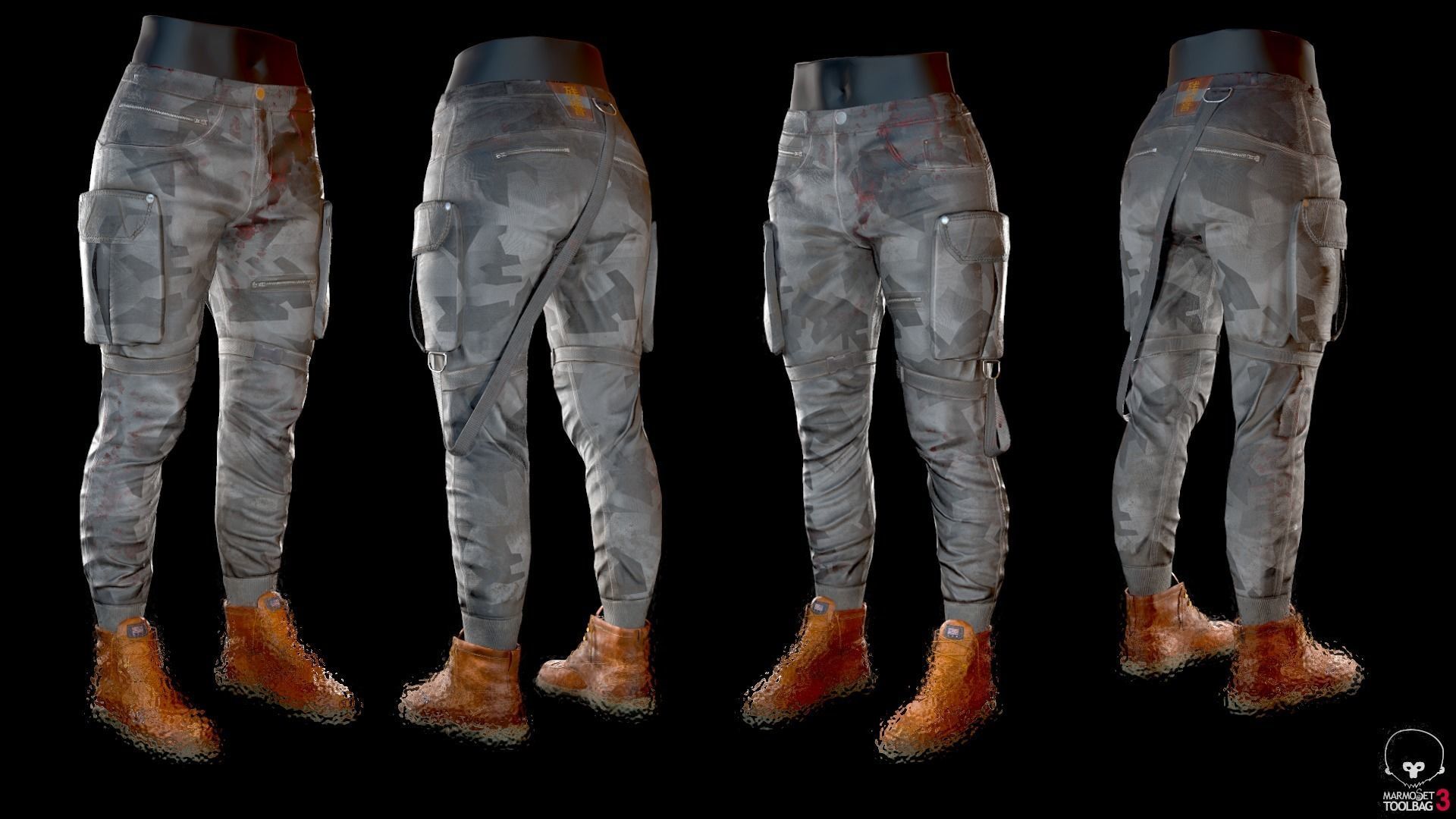 Combat Cargo Camo Pants Low-poly 3D model_2