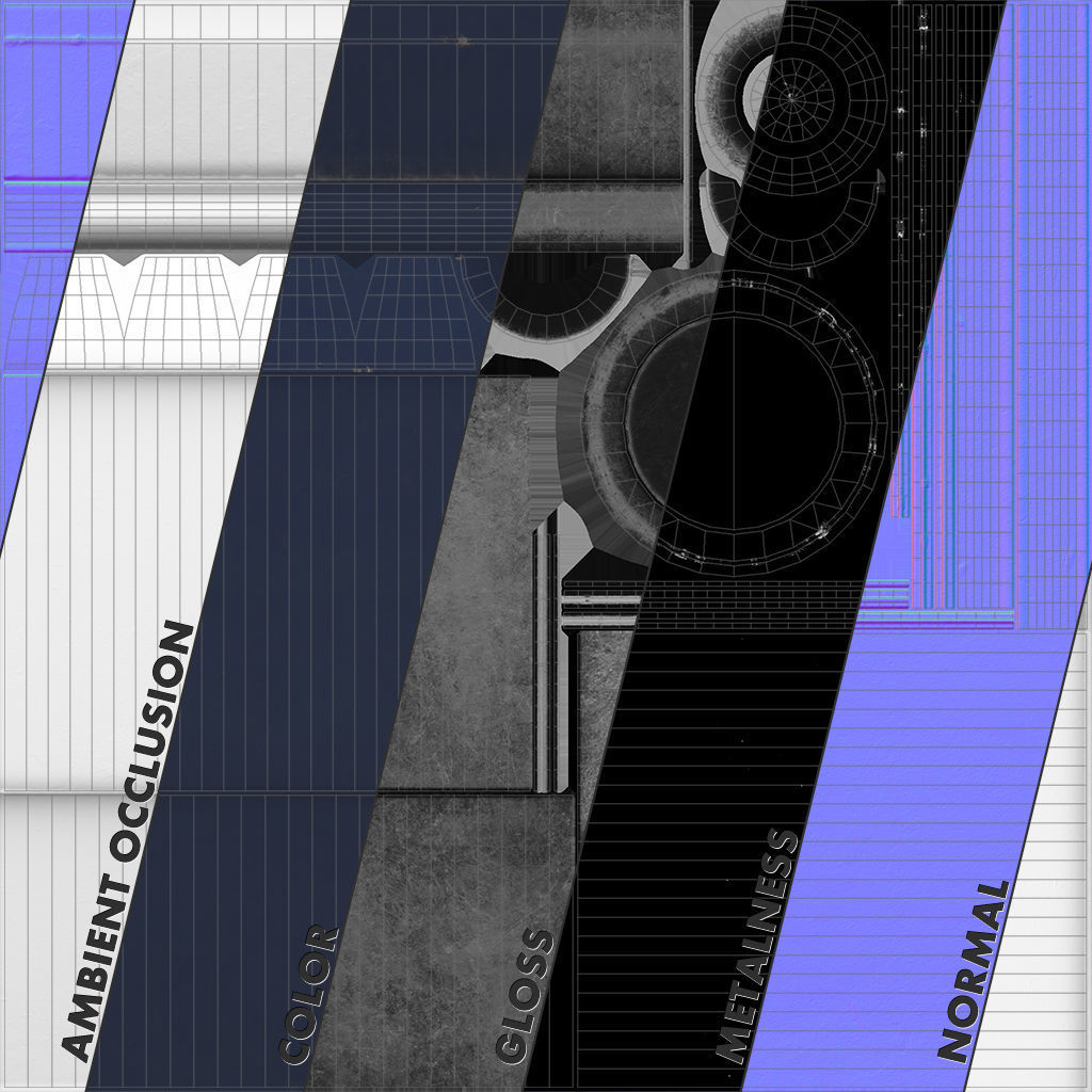 Barrier Bollard pack 5 Blue v1 Low-poly 3D model_11