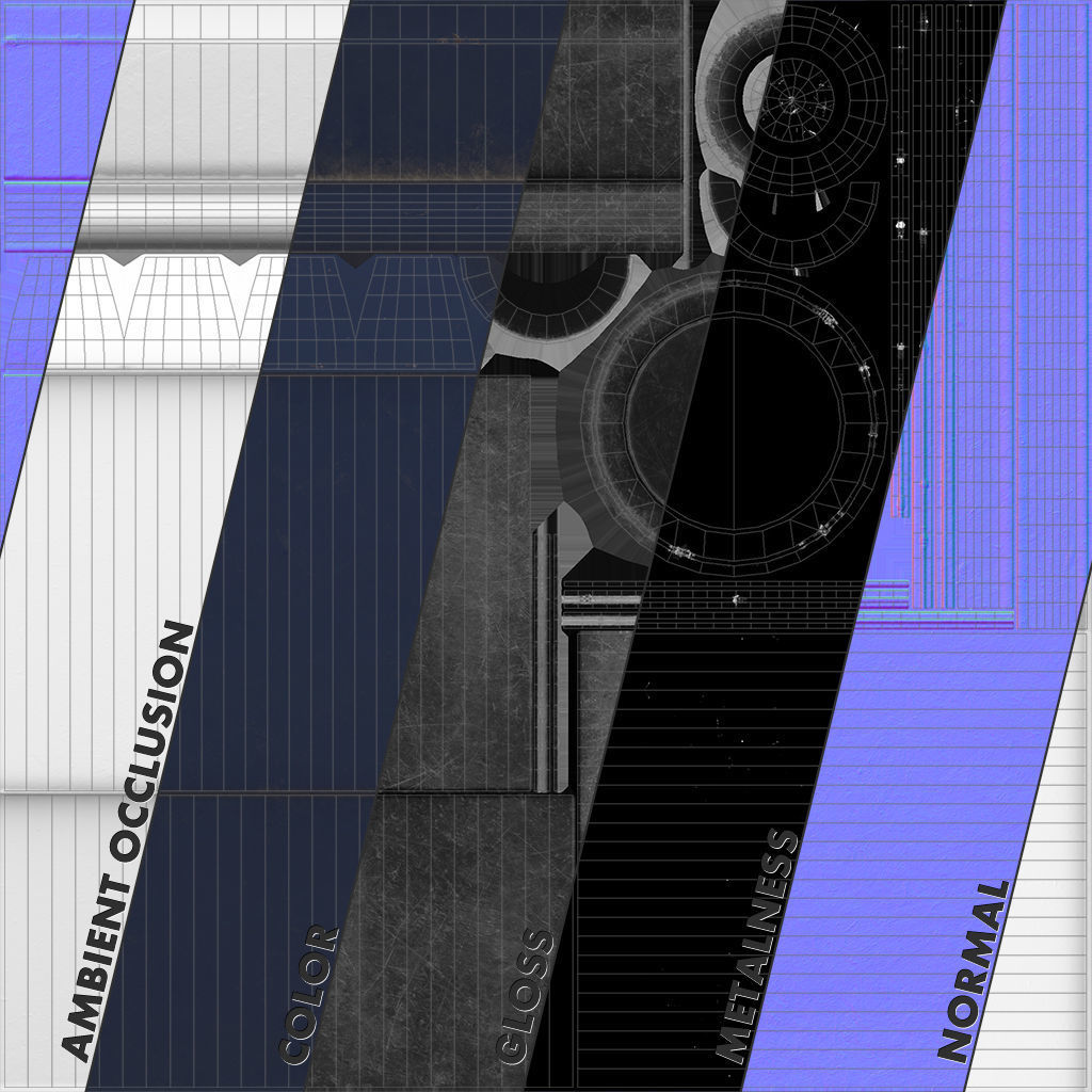 Barrier Bollard pack 5 Blue v2 Low-poly 3D model_11