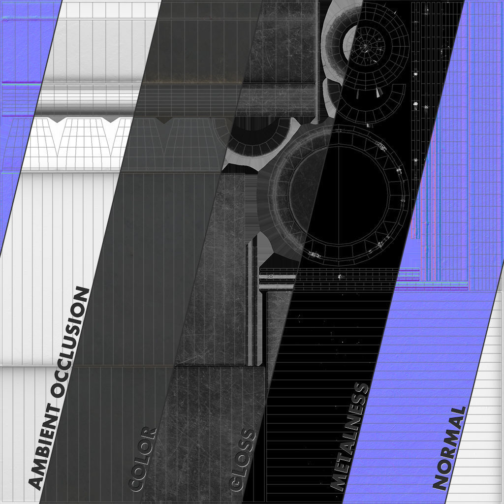 Barrier Bollard pack 5 Gray v2 Low-poly 3D model_11