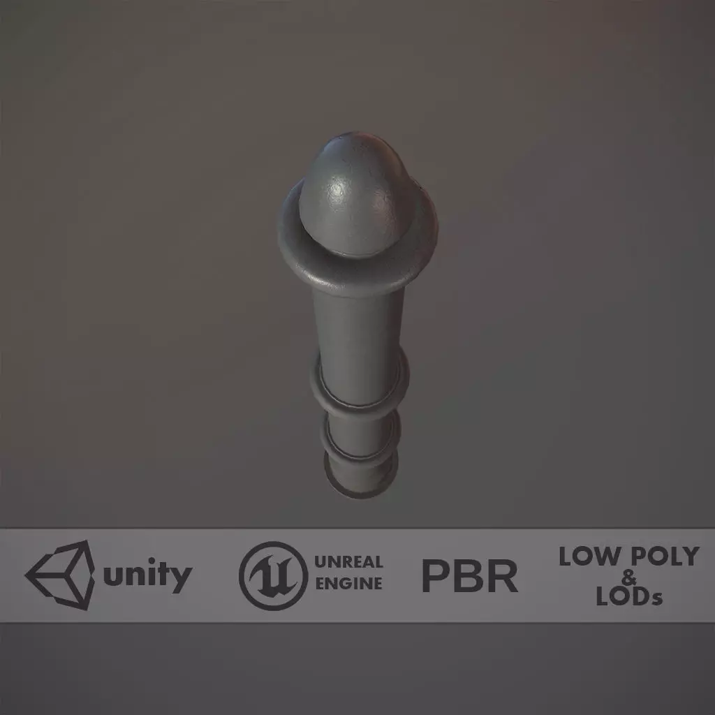 Barrier Bollard pack 5 Gray v2 Low-poly 3D model_0