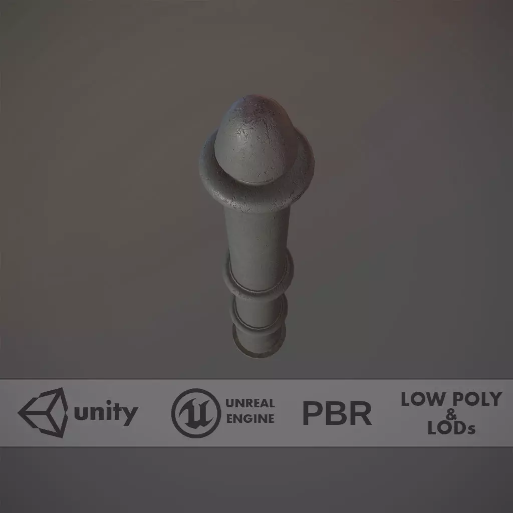 Barrier Bollard pack 5 Gray v3 Low-poly 3D model_0