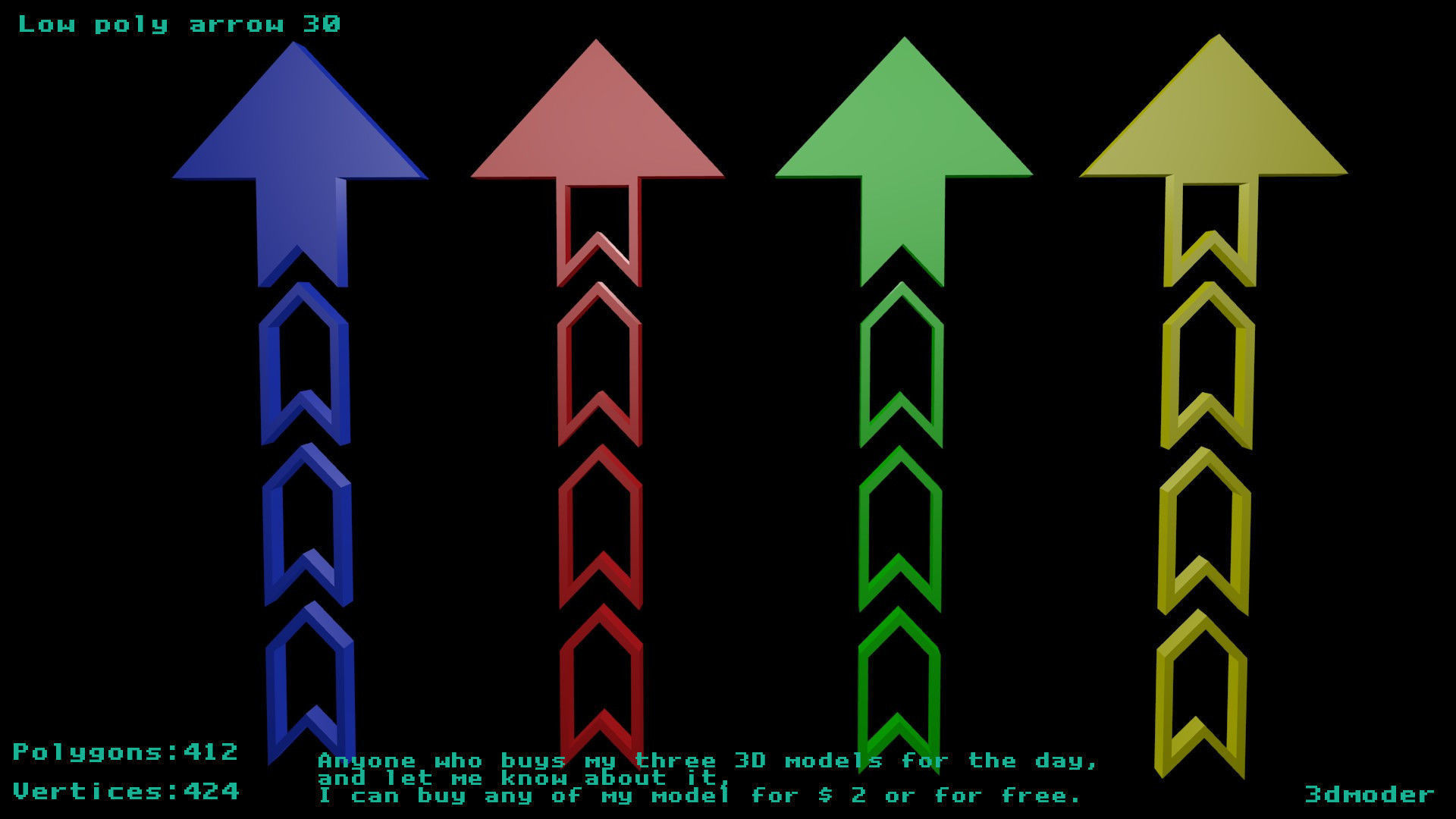 Low poly arrow 30 Low-poly 3D model_0