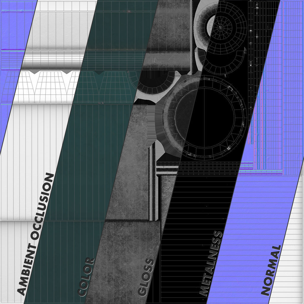Barrier Bollard pack 5 Green v1 Low-poly 3D model_11