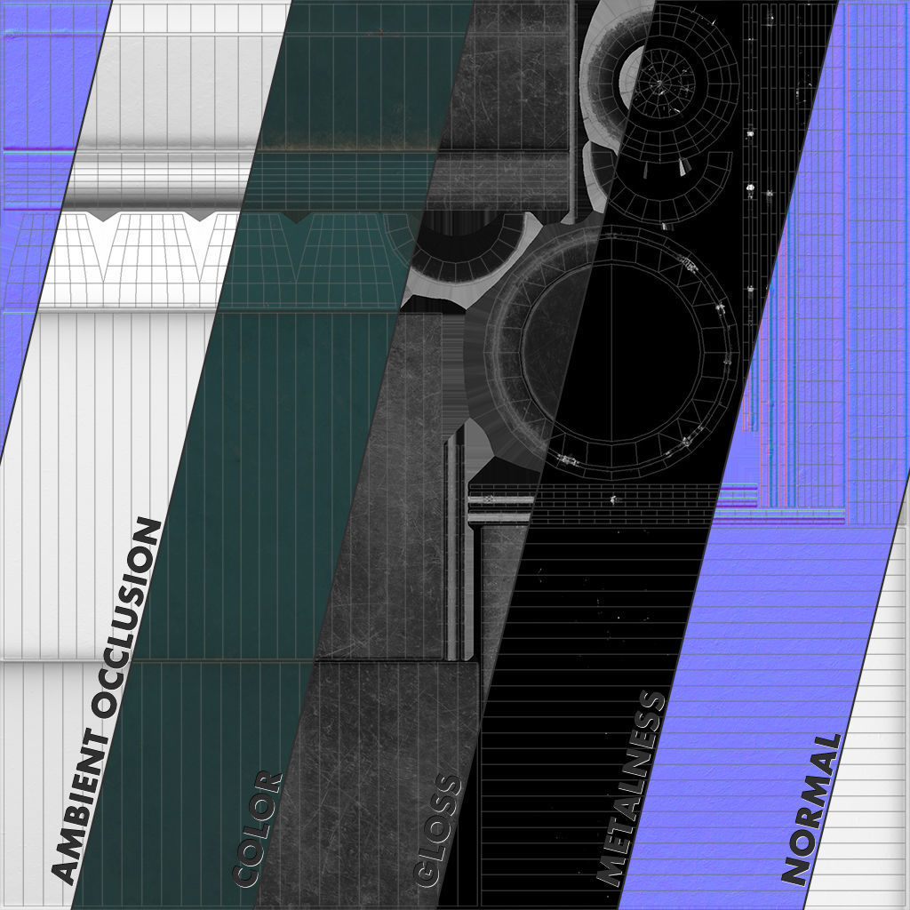 Barrier Bollard pack 5 Green v2 Low-poly 3D model_11