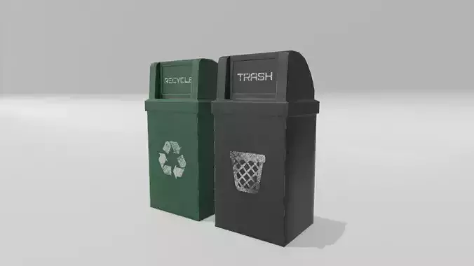 Trash and Recycle Bins Low-poly 3D model