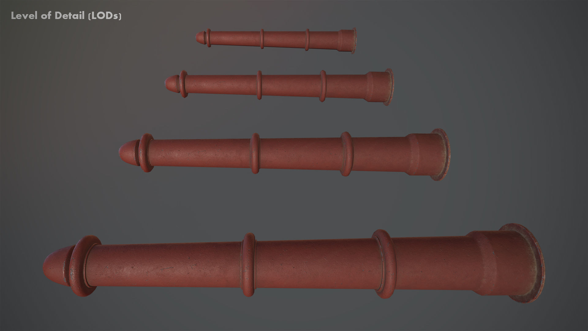 Barrier Bollard pack 5 Red v3 Low-poly 3D model_19