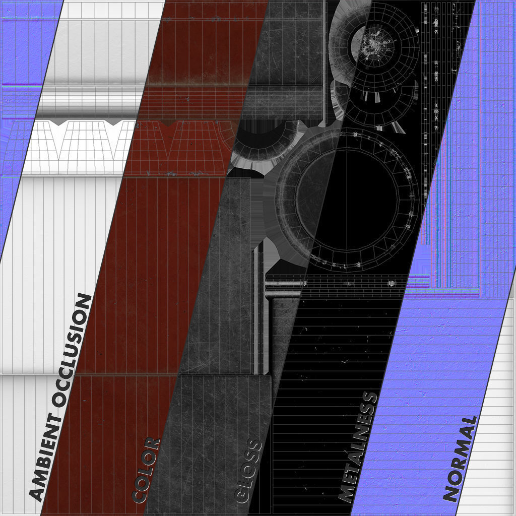 Barrier Bollard pack 5 Red v3 Low-poly 3D model_11