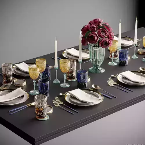 Tableware Set table setting with silverware and glasses