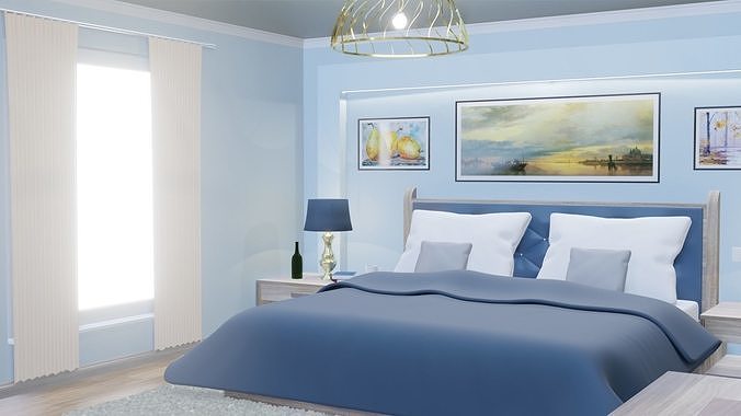 Bedroom with walls and furniture 3D model