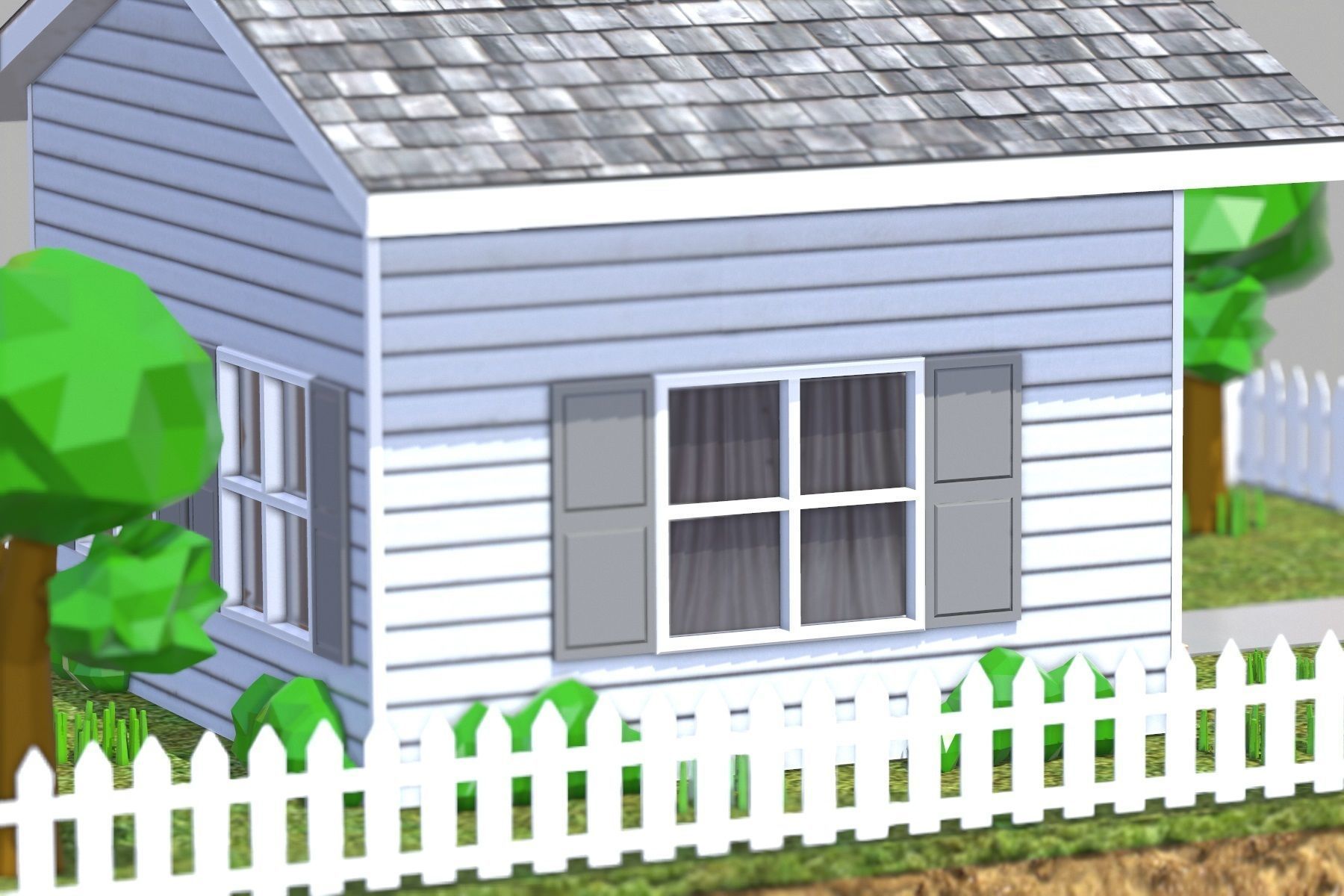 Low Poly House with fence Low-poly 3D model_13
