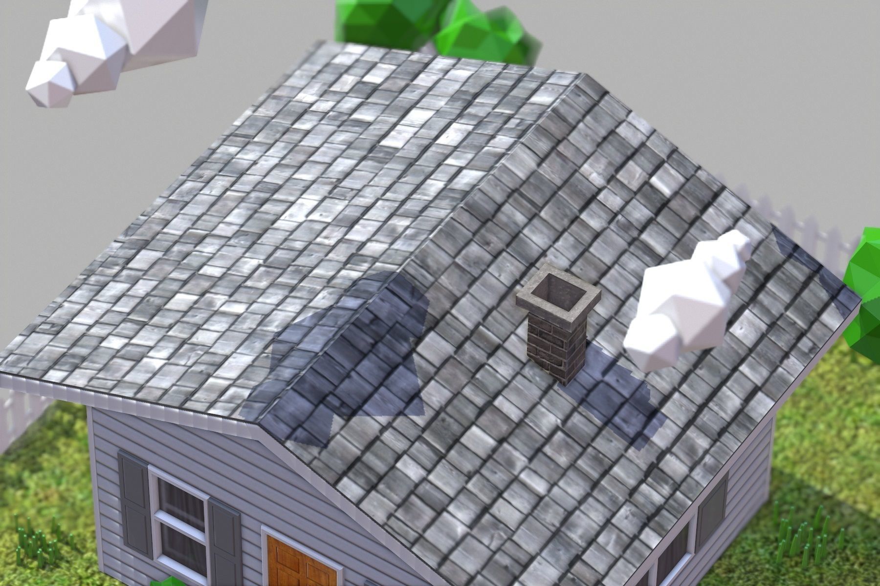 Low Poly House with fence Low-poly 3D model_14