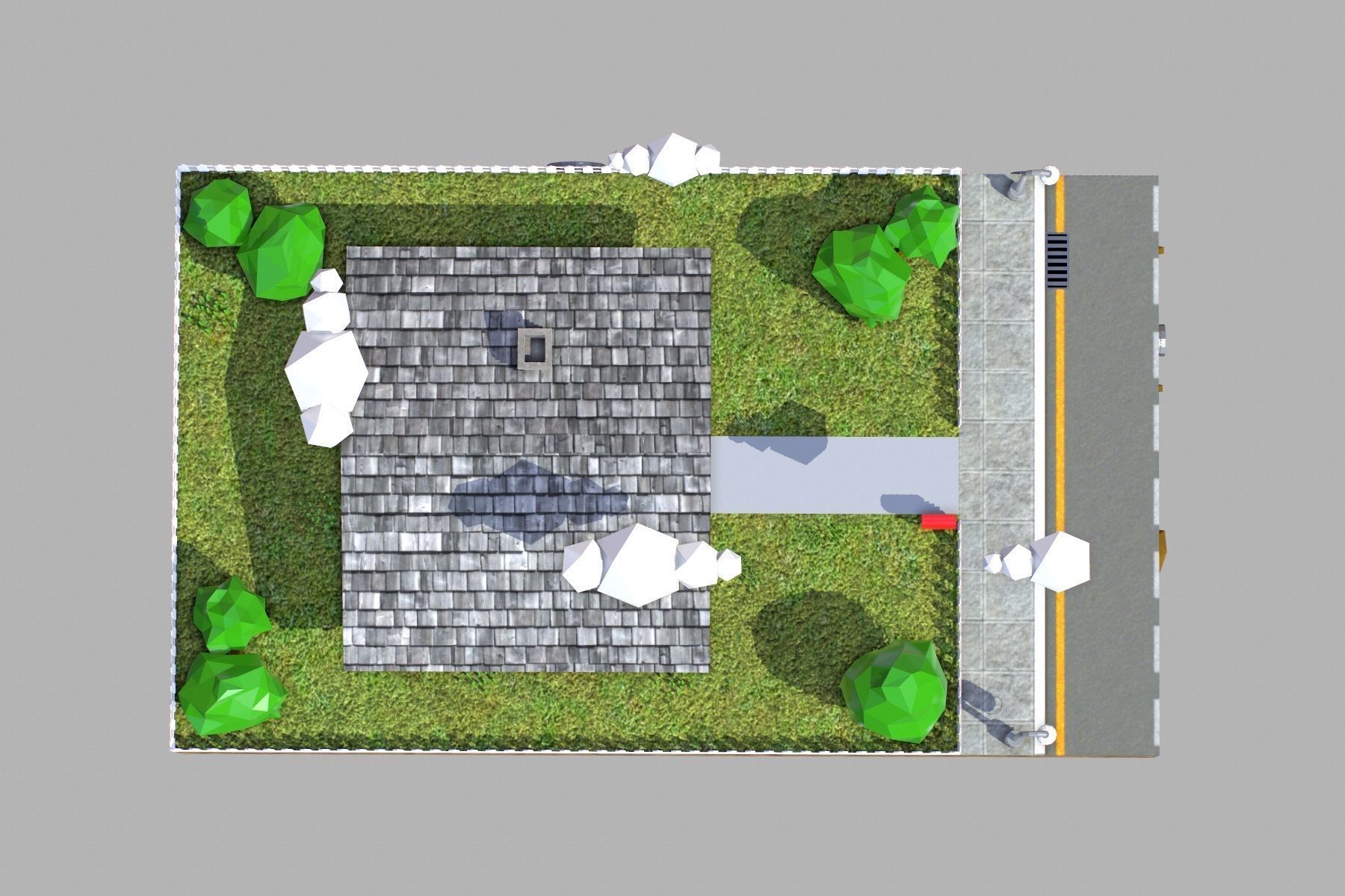 Low Poly House with fence Low-poly 3D model_8