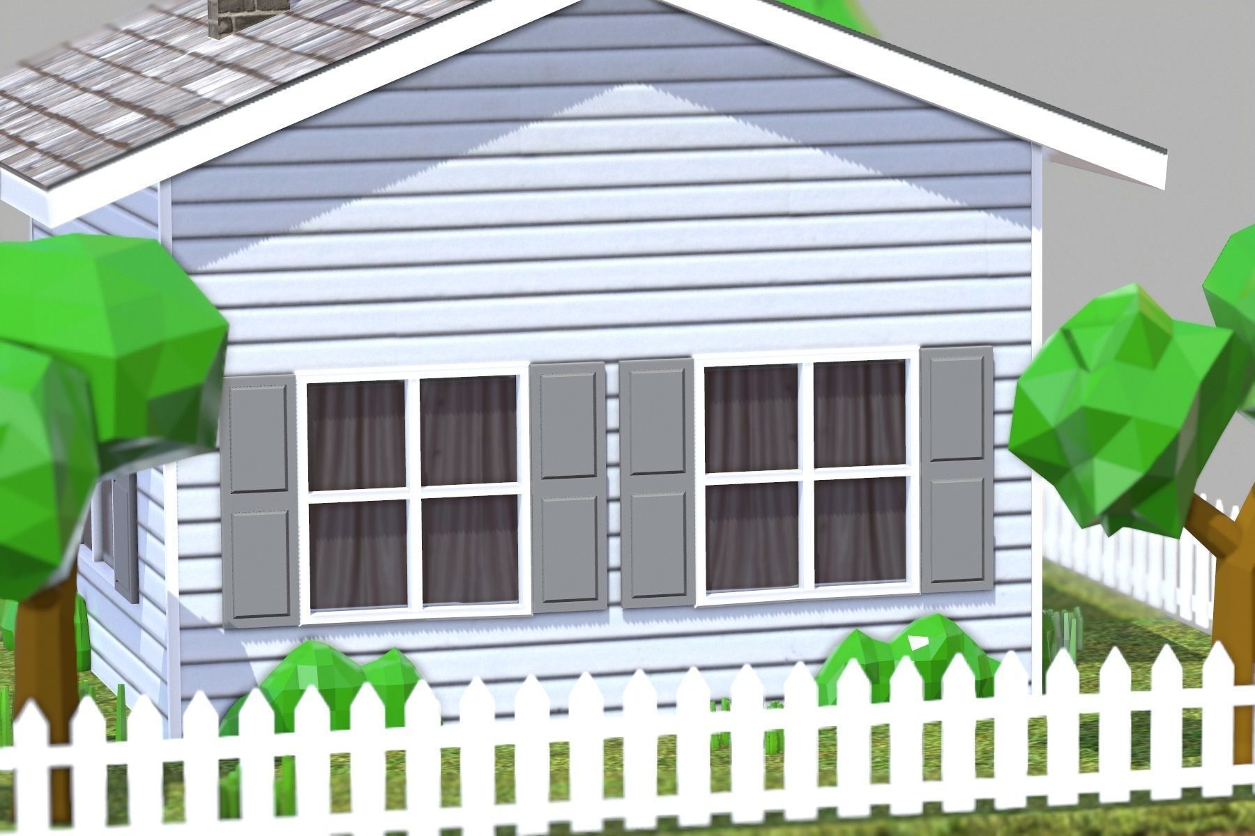 Low Poly House with fence Low-poly 3D model_12