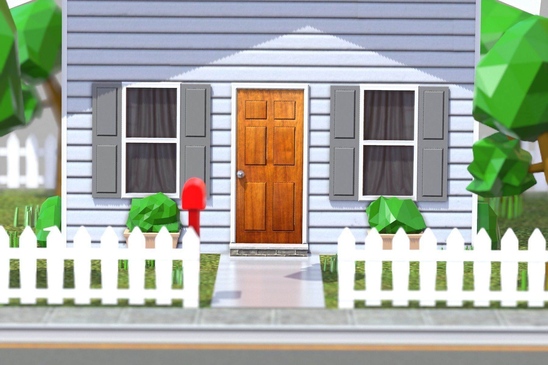 Low Poly House with fence Low-poly 3D model_11