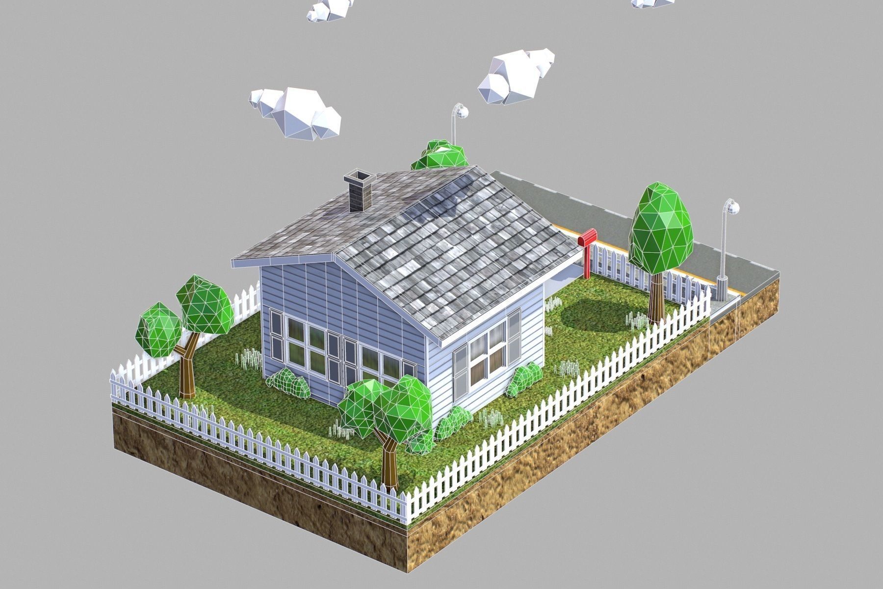 Low Poly House with fence Low-poly 3D model_17