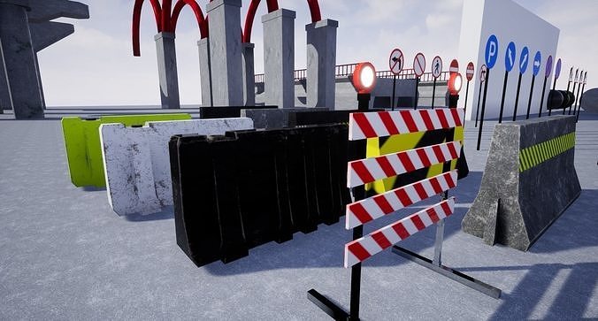 Road Blocker Pack Game Ready Low-poly 3D model